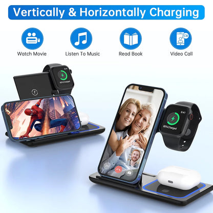 "Ultimate 3-in-1 Wireless Charging Station for iPhone, Apple Watch, and AirPods (18W Fast Charging, Includes QC3.0 Adapter)"