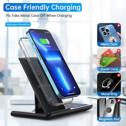 "Ultimate 3-in-1 Wireless Charging Station for iPhone, Apple Watch, and AirPods (18W Fast Charging, Includes QC3.0 Adapter)"