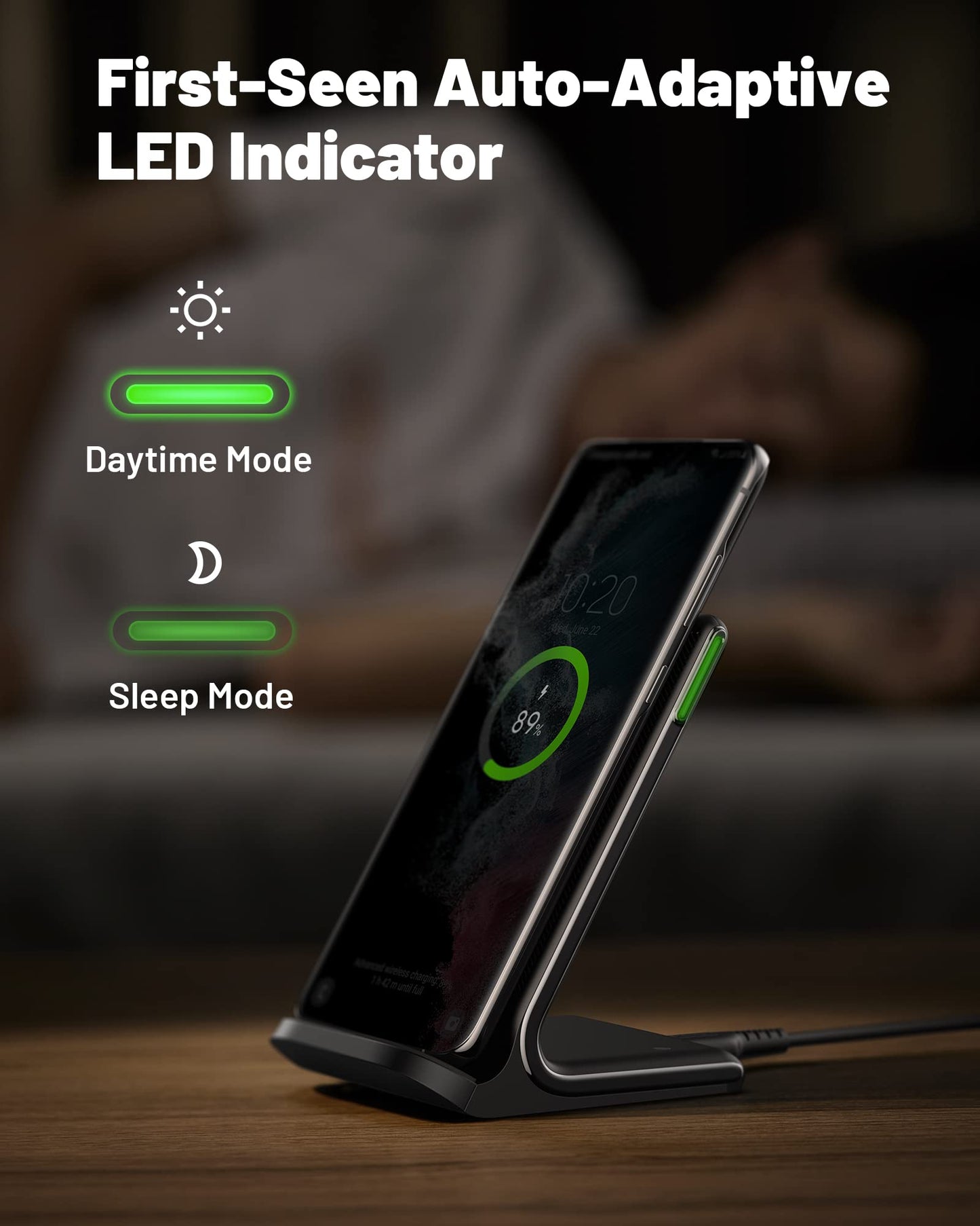 INIU Wireless Charger, 15W Fast Qi-Certified Wireless Charging Station with Sleep-Friendly Adaptive Light Compatible with iPhone 15 14 13 12 Pro XS 8 Plus Samsung Galaxy S23 S22 S21 Note 20 Google etc