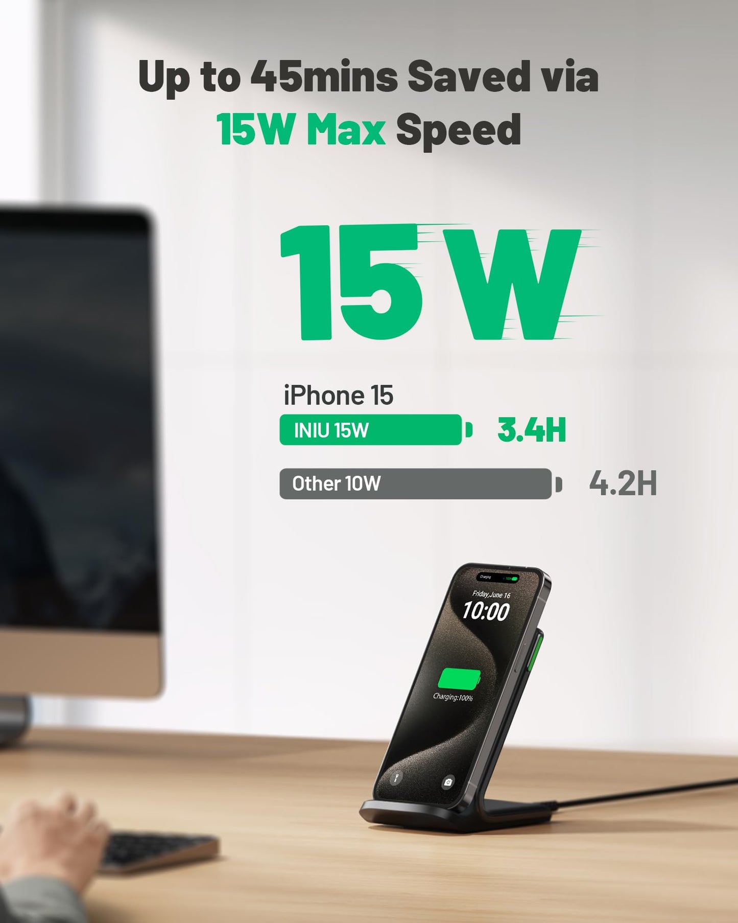 INIU Wireless Charger, 15W Fast Qi-Certified Wireless Charging Station with Sleep-Friendly Adaptive Light Compatible with iPhone 15 14 13 12 Pro XS 8 Plus Samsung Galaxy S23 S22 S21 Note 20 Google etc