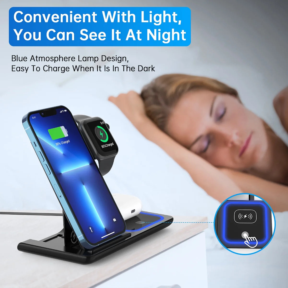 "Ultimate 3-in-1 Wireless Charging Station for iPhone, Apple Watch, and AirPods (18W Fast Charging, Includes QC3.0 Adapter)"